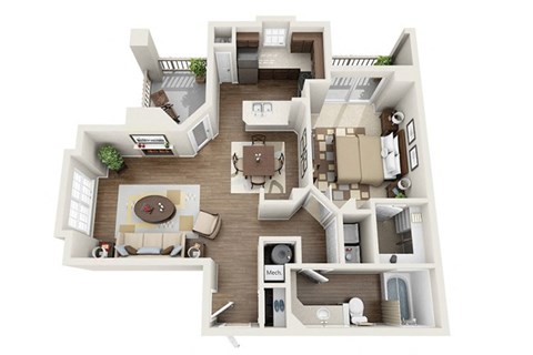 Floor plan for 1 bed, 1 bath, 815 sqft